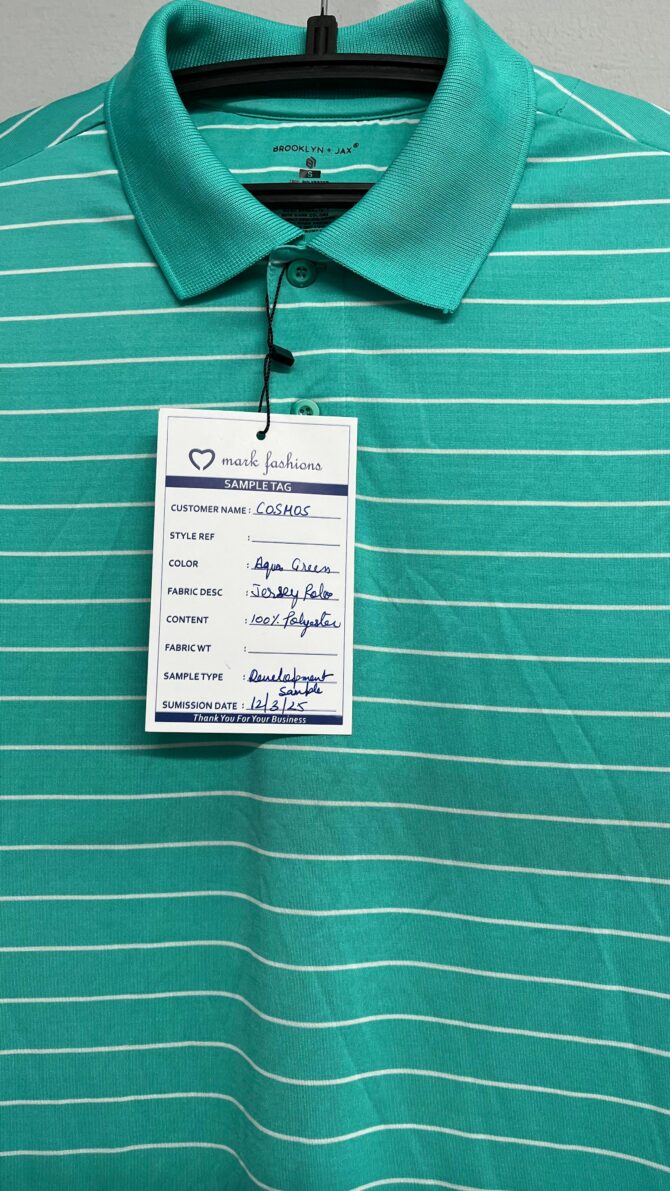Aqua Green Striped Polo T-Shirt - Image 3