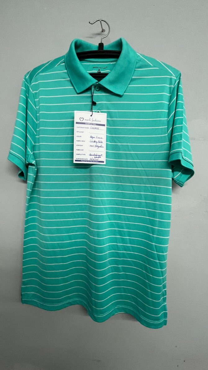 Aqua Green Striped Polo T-Shirt