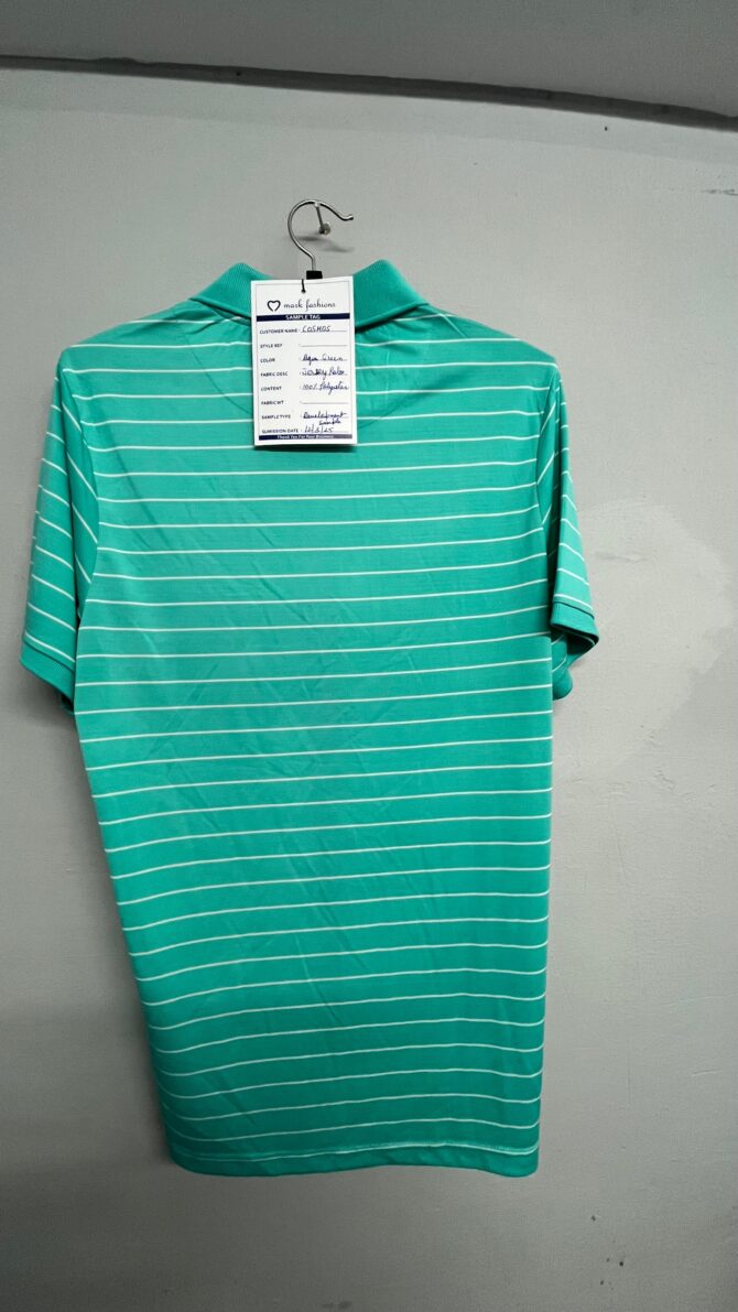 Aqua Green Striped Polo T-Shirt - Image 4