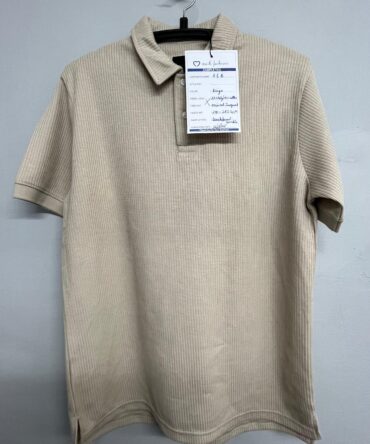 Ribbed Beige Jacquard Polo Shirt