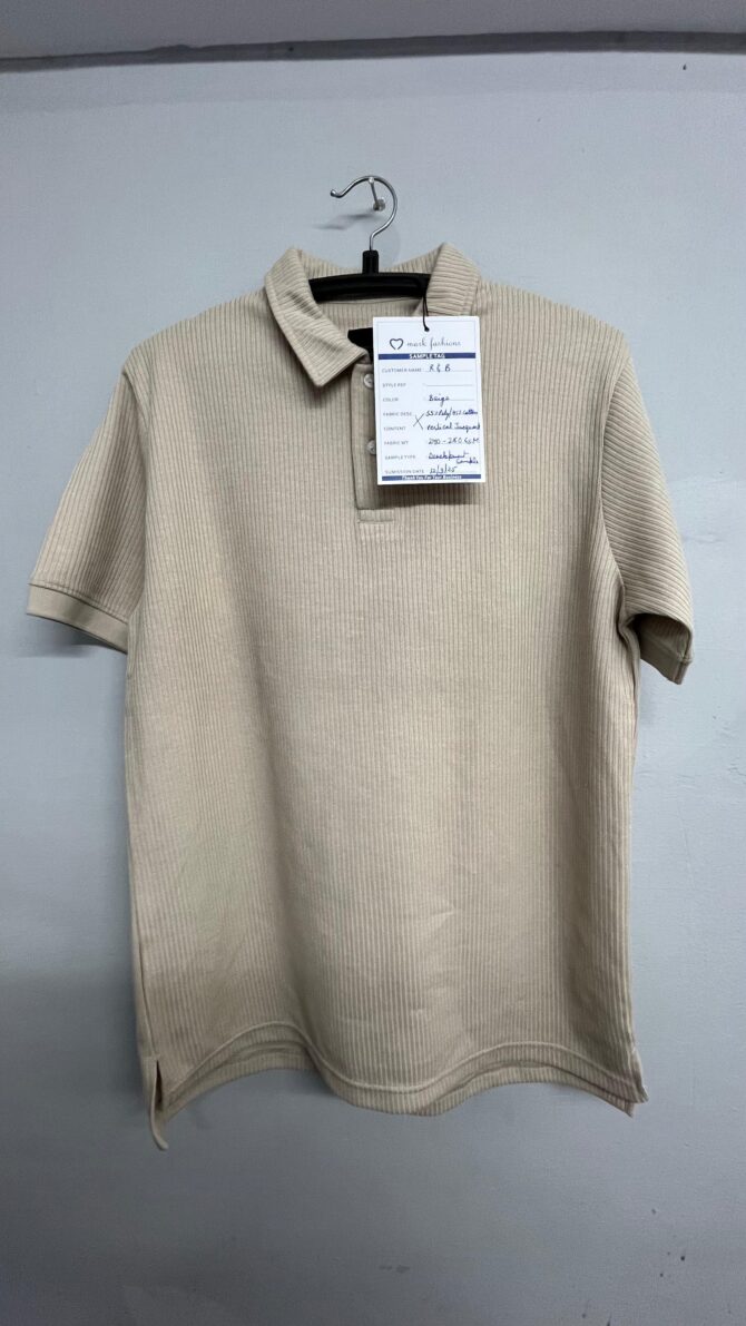 Ribbed Beige Jacquard Polo Shirt