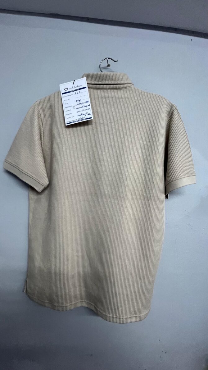 Ribbed Beige Jacquard Polo Shirt - Image 3