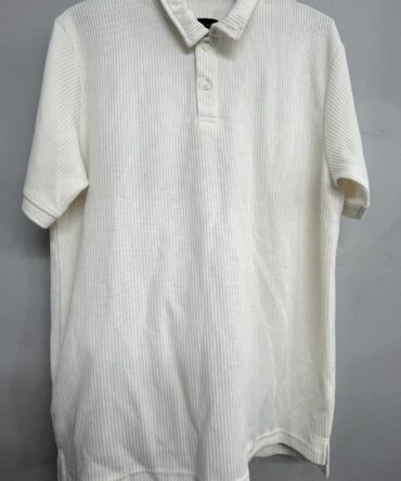 White Ribbed Polo T-Shirt