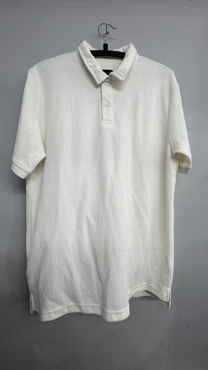 White Ribbed Polo T-Shirt