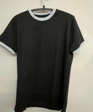 Black T-Shirt with White Striped Collar