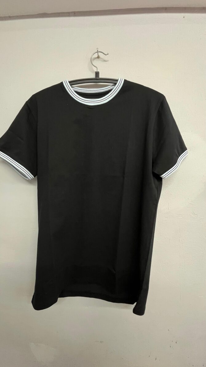 Black T-Shirt with White Striped Collar