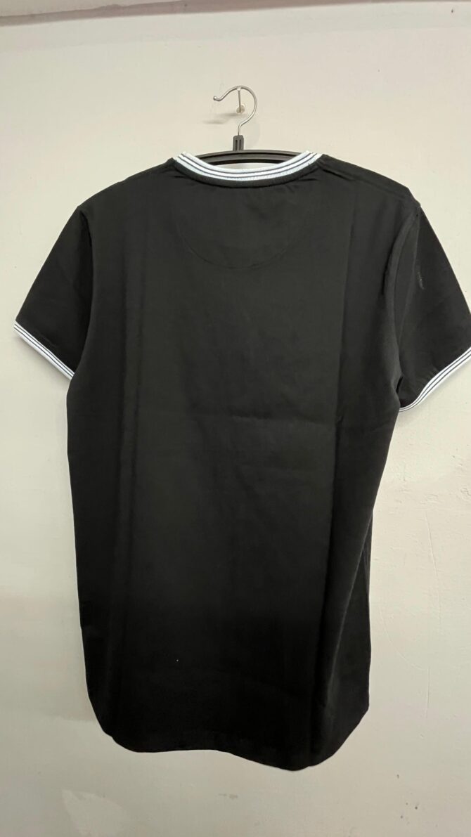 Black T-Shirt with White Striped Collar - Image 2